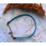 Браслет для бусин Pandora Style кожаный плетенный голубой